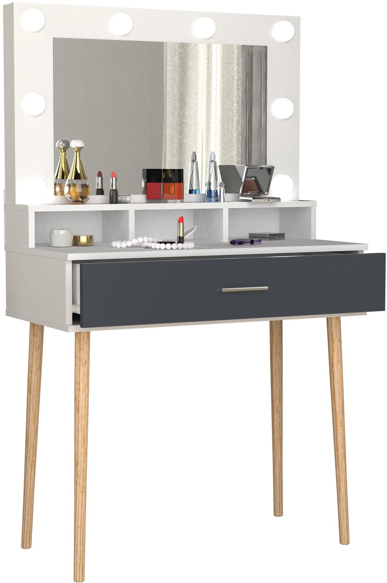 VCM Frisiertisch | Maße ca. H. 133 x B. 80 x T. 40 cm | Schminktisch mit Schublade und Spiegel | Kosmetiktisch - Lindas